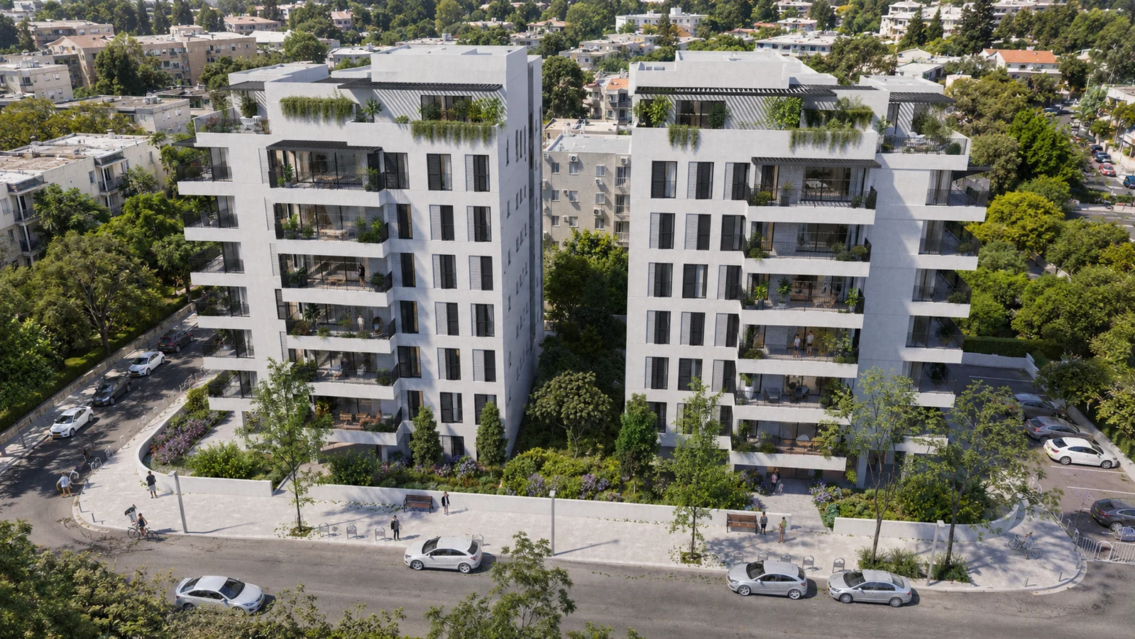 הדמיית שני בנייני הבוטיק והמרחב שביניהם